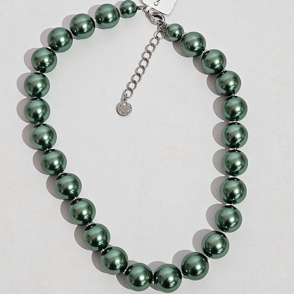 Charter Club Silver Tone Colored Imitation Pearl Beaded Collar Necklace …